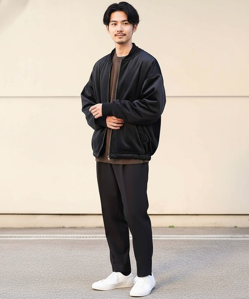 jiggys shop（ジギーズショップ）の「ベロアビックシルエットジップ裏ボアブルゾン MA-1（ブルゾン・メンズ・ブラック/ライトブラウン・MEDIUM/LARGE）」の11枚目の写真