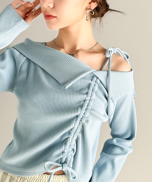 mily bilet(ミウィビレット)の「【mily bilet】エレガントな大人カジュアル。マルチウェイオフショル肩リボンギャザープルオーバー(Tシャツ/カットソー・レディース・ブルー/杢グレー/アイボリー/ブラック・LARGE/MEDIUM/SMALL/X-LARGE)」の17枚目の写真