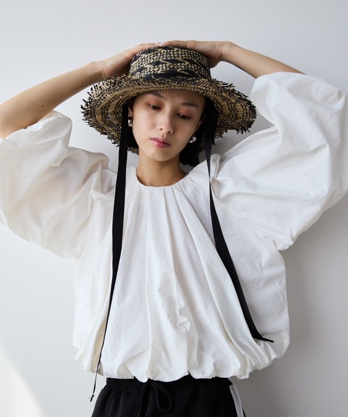 AIC.（エーアイシー）の「ミックスフリンジロングリボンハット/サイズ調節可能（ハット・レディース・ブラック/アイボリー・FREE）」の8枚目の写真