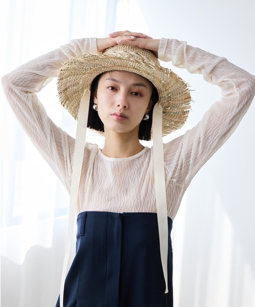 AIC.（エーアイシー）の「ミックスフリンジロングリボンハット/サイズ調節可能（ハット・レディース・ブラック/アイボリー・FREE）」の15枚目の写真