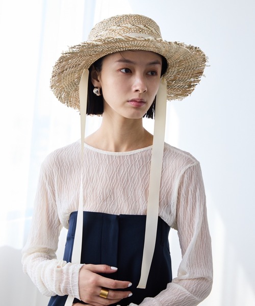 AIC.（エーアイシー）の「ミックスフリンジロングリボンハット/サイズ調節可能（ハット・レディース・ブラック/アイボリー・FREE）」の16枚目の写真