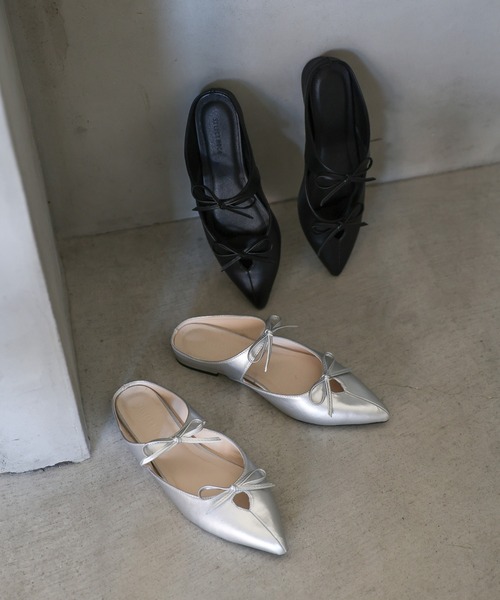 select MOCA（セレクトモカ）の「ダブルリボンミュールサンダル（パンプス・レディース・シルバー/ブラック・SMALL/MEDIUM/LARGE）」の5枚目の写真