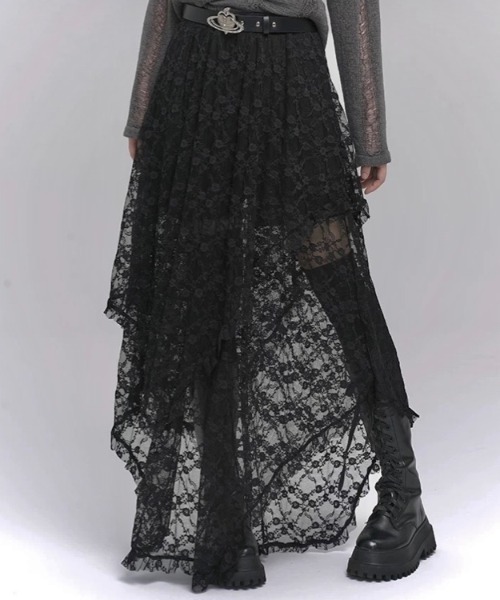 LADY LIKE（レディライク）の「ランダムヘムレースレイヤードスカート（スカート・レディース・ライトベージュ/ブラック/ホワイト・M）」の3枚目の写真