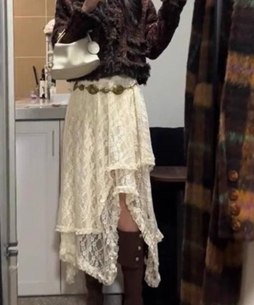 LADY LIKE（レディライク）の「ランダムヘムレースレイヤードスカート（スカート・レディース・ライトベージュ/ブラック/ホワイト・M）」の12枚目の写真