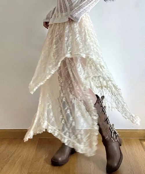 LADY LIKE（レディライク）の「ランダムヘムレースレイヤードスカート（スカート・レディース・ライトベージュ/ブラック/ホワイト・M）」の9枚目の写真