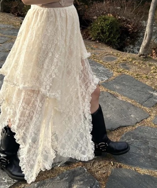 LADY LIKE（レディライク）の「ランダムヘムレースレイヤードスカート（スカート・レディース・ライトベージュ/ブラック/ホワイト・M）」の8枚目の写真