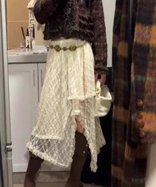 LADY LIKE（レディライク）の「ランダムヘムレースレイヤードスカート（スカート・レディース・ライトベージュ/ブラック/ホワイト・M）」の14枚目の写真