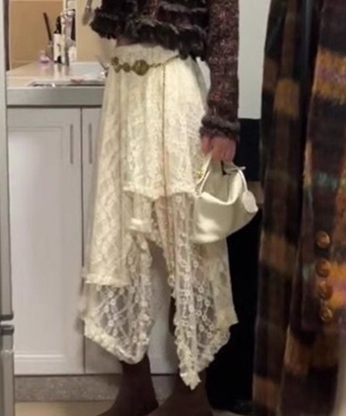 LADY LIKE（レディライク）の「ランダムヘムレースレイヤードスカート（スカート・レディース・ライトベージュ/ブラック/ホワイト・M）」の13枚目の写真