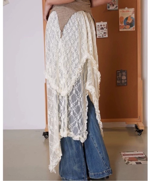 LADY LIKE（レディライク）の「ランダムヘムレースレイヤードスカート（スカート・レディース・ライトベージュ/ブラック/ホワイト・M）」の10枚目の写真