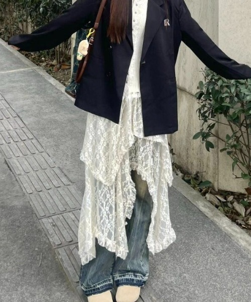 LADY LIKE（レディライク）の「ランダムヘムレースレイヤードスカート（スカート・レディース・ライトベージュ/ブラック/ホワイト・M）」の20枚目の写真