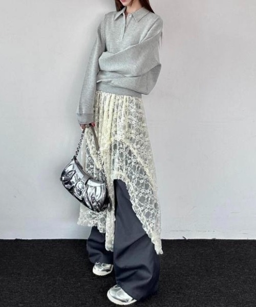 LADY LIKE（レディライク）の「ランダムヘムレースレイヤードスカート（スカート・レディース・ライトベージュ/ブラック/ホワイト・M）」の16枚目の写真