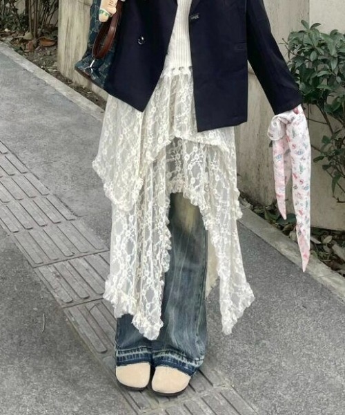 LADY LIKE（レディライク）の「ランダムヘムレースレイヤードスカート（スカート・レディース・ライトベージュ/ブラック/ホワイト・M）」の21枚目の写真