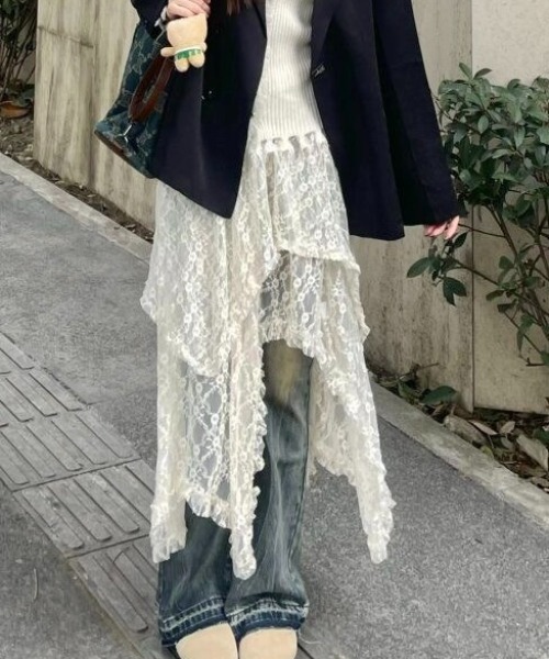 LADY LIKE（レディライク）の「ランダムヘムレースレイヤードスカート（スカート・レディース・ライトベージュ/ブラック/ホワイト・M）」の22枚目の写真