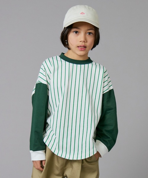 PAIRMANON STREET(ペアマノンストリート)の「【PAIRMANON STREET】ベースボール 配色 ストライプ 長袖 Tシャツ トップス(Tシャツ/カットソー・キッズ・オレンジ/ブラック/グリーン・100/110/120/130/140/150/160/90)」の3枚目の写真