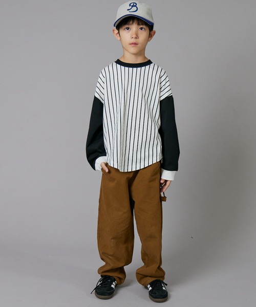 PAIRMANON STREET(ペアマノンストリート)の「【PAIRMANON STREET】ベースボール 配色 ストライプ 長袖 Tシャツ トップス(Tシャツ/カットソー・キッズ・オレンジ/ブラック/グリーン・100/110/120/130/140/150/160/90)」の4枚目の写真