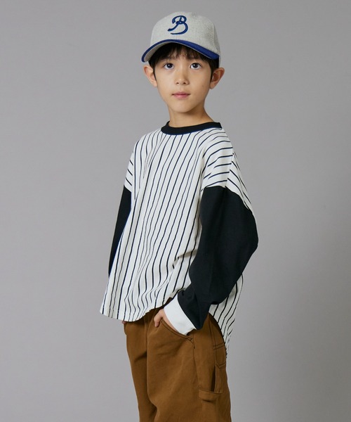 PAIRMANON STREET(ペアマノンストリート)の「【PAIRMANON STREET】ベースボール 配色 ストライプ 長袖 Tシャツ トップス(Tシャツ/カットソー・キッズ・オレンジ/ブラック/グリーン・100/110/120/130/140/150/160/90)」の5枚目の写真