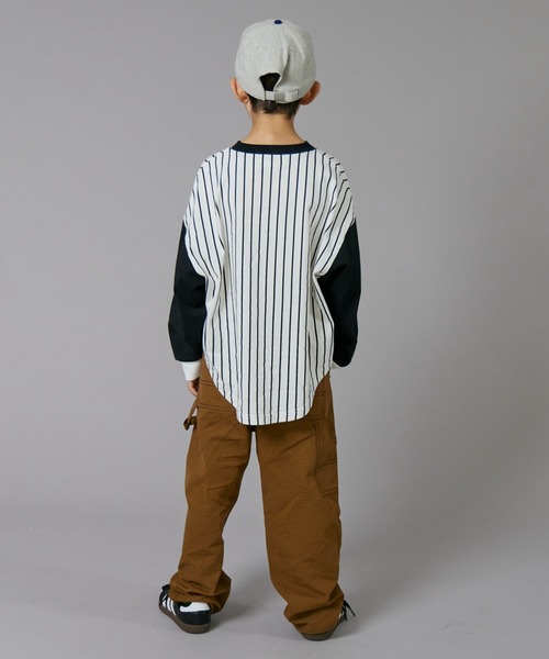 PAIRMANON STREET(ペアマノンストリート)の「【PAIRMANON STREET】ベースボール 配色 ストライプ 長袖 Tシャツ トップス(Tシャツ/カットソー・キッズ・オレンジ/ブラック/グリーン・100/110/120/130/140/150/160/90)」の6枚目の写真