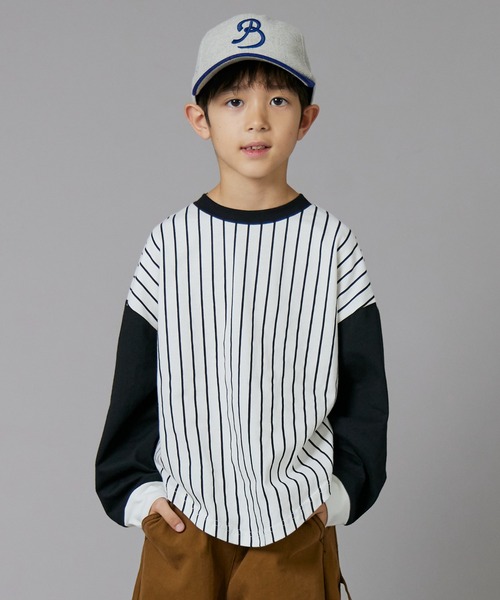 PAIRMANON STREET(ペアマノンストリート)の「【PAIRMANON STREET】ベースボール 配色 ストライプ 長袖 Tシャツ トップス(Tシャツ/カットソー・キッズ・オレンジ/ブラック/グリーン・100/110/120/130/140/150/160/90)」の7枚目の写真