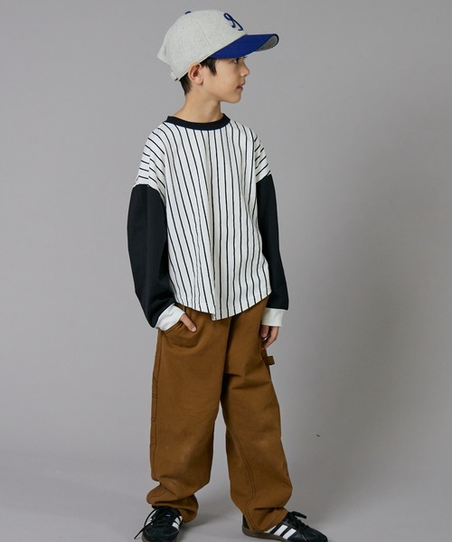 PAIRMANON STREET(ペアマノンストリート)の「【PAIRMANON STREET】ベースボール 配色 ストライプ 長袖 Tシャツ トップス(Tシャツ/カットソー・キッズ・オレンジ/ブラック/グリーン・100/110/120/130/140/150/160/90)」の8枚目の写真