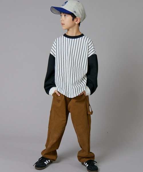 PAIRMANON STREET(ペアマノンストリート)の「【PAIRMANON STREET】ベースボール 配色 ストライプ 長袖 Tシャツ トップス(Tシャツ/カットソー・キッズ・オレンジ/ブラック/グリーン・100/110/120/130/140/150/160/90)」の9枚目の写真