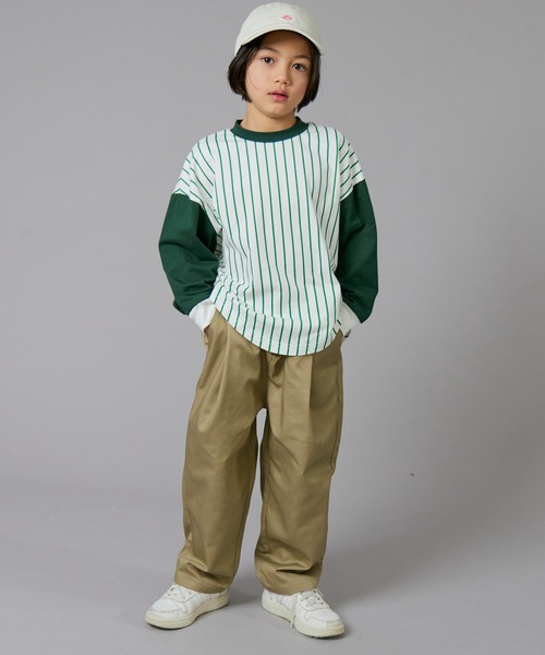 PAIRMANON STREET(ペアマノンストリート)の「【PAIRMANON STREET】ベースボール 配色 ストライプ 長袖 Tシャツ トップス(Tシャツ/カットソー・キッズ・オレンジ/ブラック/グリーン・100/110/120/130/140/150/160/90)」の10枚目の写真