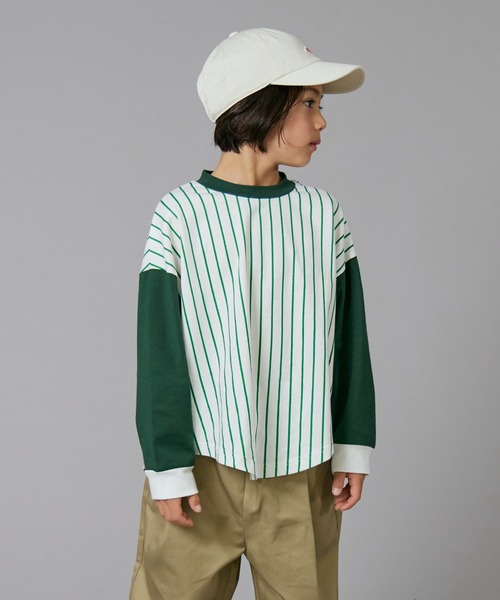 PAIRMANON STREET(ペアマノンストリート)の「【PAIRMANON STREET】ベースボール 配色 ストライプ 長袖 Tシャツ トップス(Tシャツ/カットソー・キッズ・オレンジ/ブラック/グリーン・100/110/120/130/140/150/160/90)」の11枚目の写真