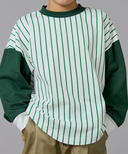 PAIRMANON STREET(ペアマノンストリート)の「【PAIRMANON STREET】ベースボール 配色 ストライプ 長袖 Tシャツ トップス(Tシャツ/カットソー・キッズ・オレンジ/ブラック/グリーン・100/110/120/130/140/150/160/90)」の15枚目の写真