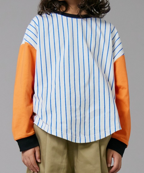PAIRMANON STREET(ペアマノンストリート)の「【PAIRMANON STREET】ベースボール 配色 ストライプ 長袖 Tシャツ トップス(Tシャツ/カットソー・キッズ・オレンジ/ブラック/グリーン・100/110/120/130/140/150/160/90)」の21枚目の写真