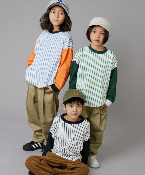 PAIRMANON STREET(ペアマノンストリート)の「【PAIRMANON STREET】ベースボール 配色 ストライプ 長袖 Tシャツ トップス(Tシャツ/カットソー・キッズ・オレンジ/ブラック/グリーン・100/110/120/130/140/150/160/90)」の22枚目の写真