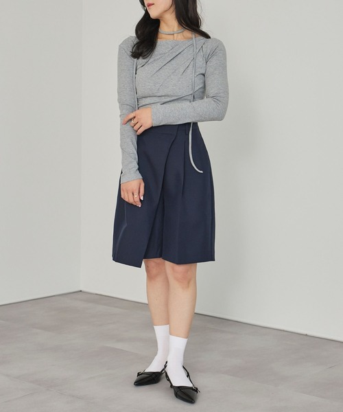 LinoU.（リノユー）の「タイ付きワンショルダーリブトップス（Tシャツ/カットソー・レディース・グレー/ベージュ/ブラック・FREE）」の11枚目の写真
