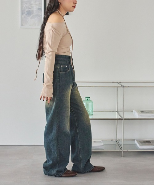 LinoU.（リノユー）の「タイ付きワンショルダーリブトップス（Tシャツ/カットソー・レディース・グレー/ベージュ/ブラック・FREE）」の14枚目の写真