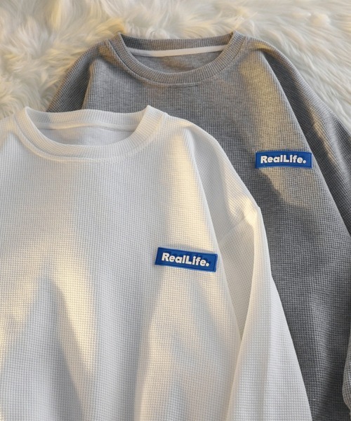 SEU(エスイーユー)の「ワッフル素材ワンポイントロンT 長袖フットボールプルオーバー(Tシャツ/カットソー・レディース・ブルー/グレー/ブラック/ホワイト・フリー)」の18枚目の写真