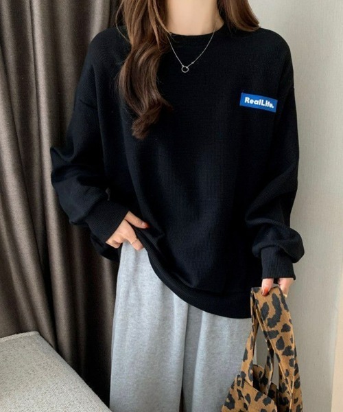 SEU(エスイーユー)の「ワッフル素材ワンポイントロンT 長袖フットボールプルオーバー(Tシャツ/カットソー・レディース・ブルー/グレー/ブラック/ホワイト・フリー)」の12枚目の写真