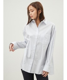 【美品・新品】Mila Owen ブルー ストライプ ブラウス シャツカーブルーズシルエットワイドシャツ（シャツ/ブラウス