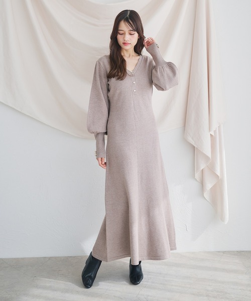 fupel(フぺル)の「volume sleeve knit onepiece /ボリュームスリーブニットワンピース(ワンピース・レディース・ブラウン系その他/ピンクベージュ・FREE)」の1枚目の写真