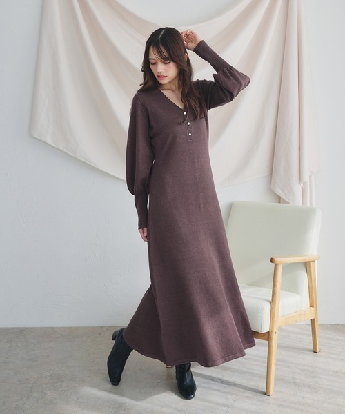 fupel(フぺル)の「volume sleeve knit onepiece /ボリュームスリーブニットワンピース(ワンピース・レディース・ブラウン系その他/ピンクベージュ・FREE)」の7枚目の写真