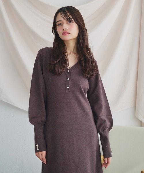 fupel(フぺル)の「volume sleeve knit onepiece /ボリュームスリーブニットワンピース(ワンピース・レディース・ブラウン系その他/ピンクベージュ・FREE)」の10枚目の写真