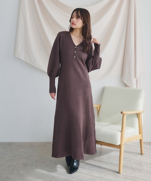 fupel(フぺル)の「volume sleeve knit onepiece /ボリュームスリーブニットワンピース(ワンピース・レディース・ブラウン系その他/ピンクベージュ・FREE)」の5枚目の写真