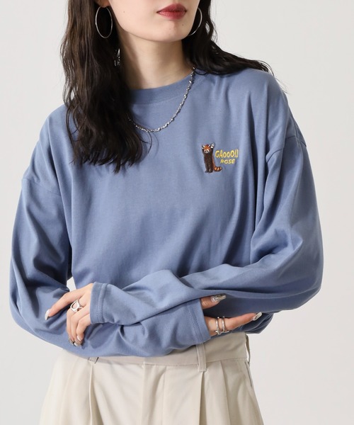 FUNALIVE（ファンアライブ）の「ワイドシルエット ワンポイントアニマル刺繍ロングスリーブTシャツ（Tシャツ/カットソー・メンズ・オフホワイト/ダークグリーン/ブラック/ネイビー/ミント/ブルー系その他/ホワイト/ホワイト系その他2/ブラック系その他2/ダークラベンダー/スミクロ/オレンジ・L/M/LL）」の10枚目の写真