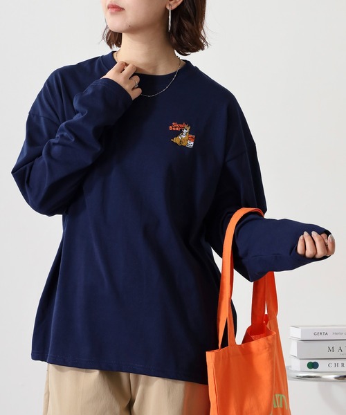 FUNALIVE（ファンアライブ）の「ワイドシルエット ワンポイントアニマル刺繍ロングスリーブTシャツ（Tシャツ/カットソー・メンズ・オフホワイト/ダークグリーン/ブラック/ネイビー/ミント/ブルー系その他/ホワイト/ホワイト系その他2/ブラック系その他2/ダークラベンダー/スミクロ/オレンジ・L/M/LL）」の9枚目の写真
