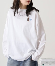 ワイドシルエット ワンポイントアニマル刺繍ロングスリーブTシャツ