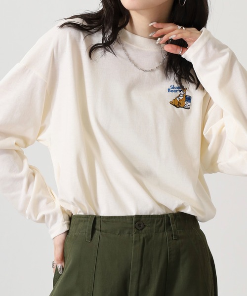 FUNALIVE（ファンアライブ）の「ワイドシルエット ワンポイントアニマル刺繍ロングスリーブTシャツ（Tシャツ/カットソー・メンズ・オフホワイト/ダークグリーン/ブラック/ネイビー/ミント/ブルー系その他/ホワイト/ホワイト系その他2/ブラック系その他2/ダークラベンダー/スミクロ/オレンジ・L/M/LL）」の3枚目の写真