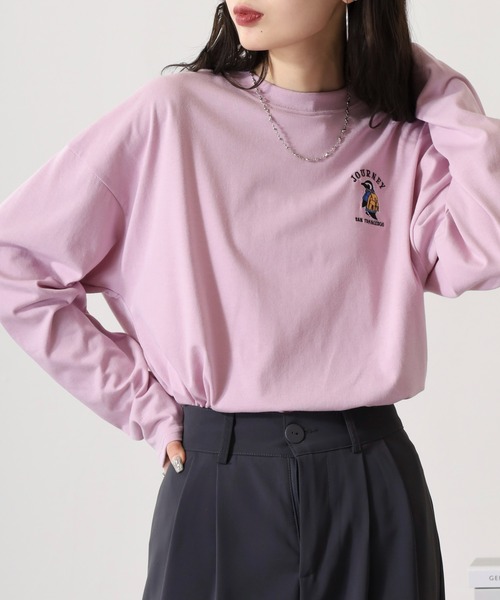 FUNALIVE（ファンアライブ）の「ワイドシルエット ワンポイントアニマル刺繍ロングスリーブTシャツ（Tシャツ/カットソー・メンズ・オフホワイト/ダークグリーン/ブラック/ネイビー/ミント/ブルー系その他/ホワイト/ホワイト系その他2/ブラック系その他2/ダークラベンダー/スミクロ/オレンジ・L/M/LL）」の11枚目の写真