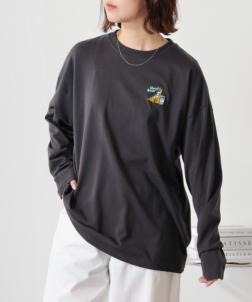 FUNALIVE（ファンアライブ）の「ワイドシルエット ワンポイントアニマル刺繍ロングスリーブTシャツ（Tシャツ/カットソー・メンズ・オフホワイト/ダークグリーン/ブラック/ネイビー/ミント/ブルー系その他/ホワイト/ホワイト系その他2/ブラック系その他2/ダークラベンダー/スミクロ/オレンジ・L/M/LL）」の6枚目の写真