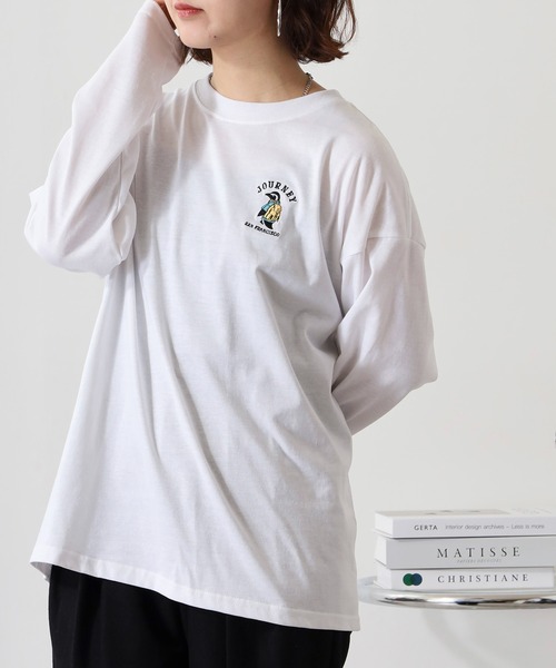 FUNALIVE（ファンアライブ）の「ワイドシルエット ワンポイントアニマル刺繍ロングスリーブTシャツ（Tシャツ/カットソー・メンズ・オフホワイト/ダークグリーン/ブラック/ネイビー/ミント/ブルー系その他/ホワイト/ホワイト系その他2/ブラック系その他2/ダークラベンダー/スミクロ/オレンジ・L/M/LL）」の4枚目の写真