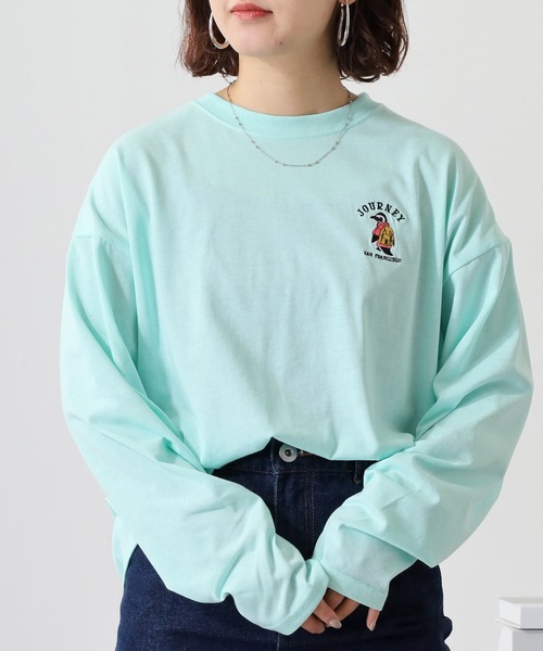 FUNALIVE（ファンアライブ）の「ワイドシルエット ワンポイントアニマル刺繍ロングスリーブTシャツ（Tシャツ/カットソー・メンズ・オフホワイト/ダークグリーン/ブラック/ネイビー/ミント/ブルー系その他/ホワイト/ホワイト系その他2/ブラック系その他2/ダークラベンダー/スミクロ/オレンジ・L/M/LL）」の8枚目の写真