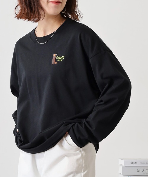 FUNALIVE（ファンアライブ）の「ワイドシルエット ワンポイントアニマル刺繍ロングスリーブTシャツ（Tシャツ/カットソー・メンズ・オフホワイト/ダークグリーン/ブラック/ネイビー/ミント/ブルー系その他/ホワイト/ホワイト系その他2/ブラック系その他2/ダークラベンダー/スミクロ/オレンジ・L/M/LL）」の5枚目の写真