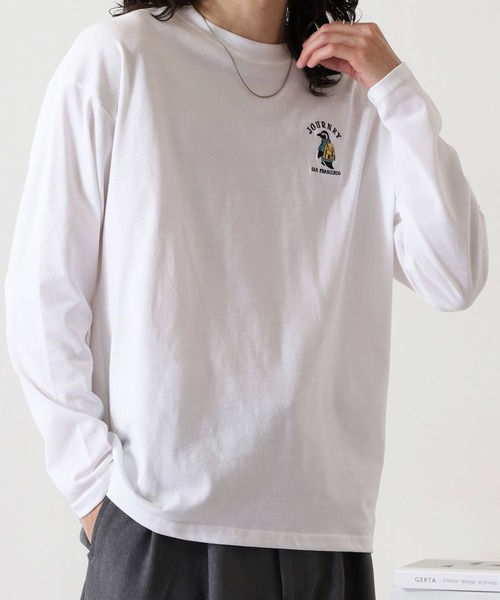 FUNALIVE（ファンアライブ）の「ワイドシルエット ワンポイントアニマル刺繍ロングスリーブTシャツ（Tシャツ/カットソー・メンズ・オフホワイト/ダークグリーン/ブラック/ネイビー/ミント/ブルー系その他/ホワイト/ホワイト系その他2/ブラック系その他2/ダークラベンダー/スミクロ/オレンジ・L/M/LL）」の13枚目の写真