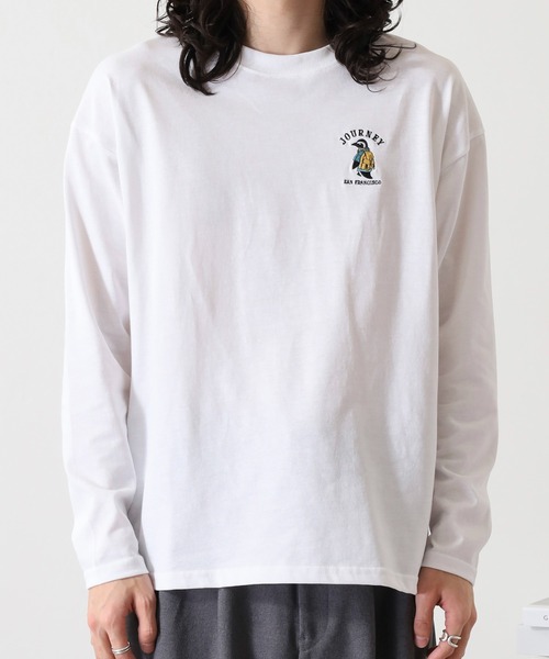 FUNALIVE（ファンアライブ）の「ワイドシルエット ワンポイントアニマル刺繍ロングスリーブTシャツ（Tシャツ/カットソー・メンズ・オフホワイト/ダークグリーン/ブラック/ネイビー/ミント/ブルー系その他/ホワイト/ホワイト系その他2/ブラック系その他2/ダークラベンダー/スミクロ/オレンジ・L/M/LL）」の21枚目の写真