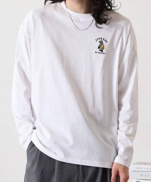 FUNALIVE（ファンアライブ）の「ワイドシルエット ワンポイントアニマル刺繍ロングスリーブTシャツ（Tシャツ/カットソー・メンズ・オフホワイト/ダークグリーン/ブラック/ネイビー/ミント/ブルー系その他/ホワイト/ホワイト系その他2/ブラック系その他2/ダークラベンダー/スミクロ/オレンジ・L/M/LL）」の15枚目の写真